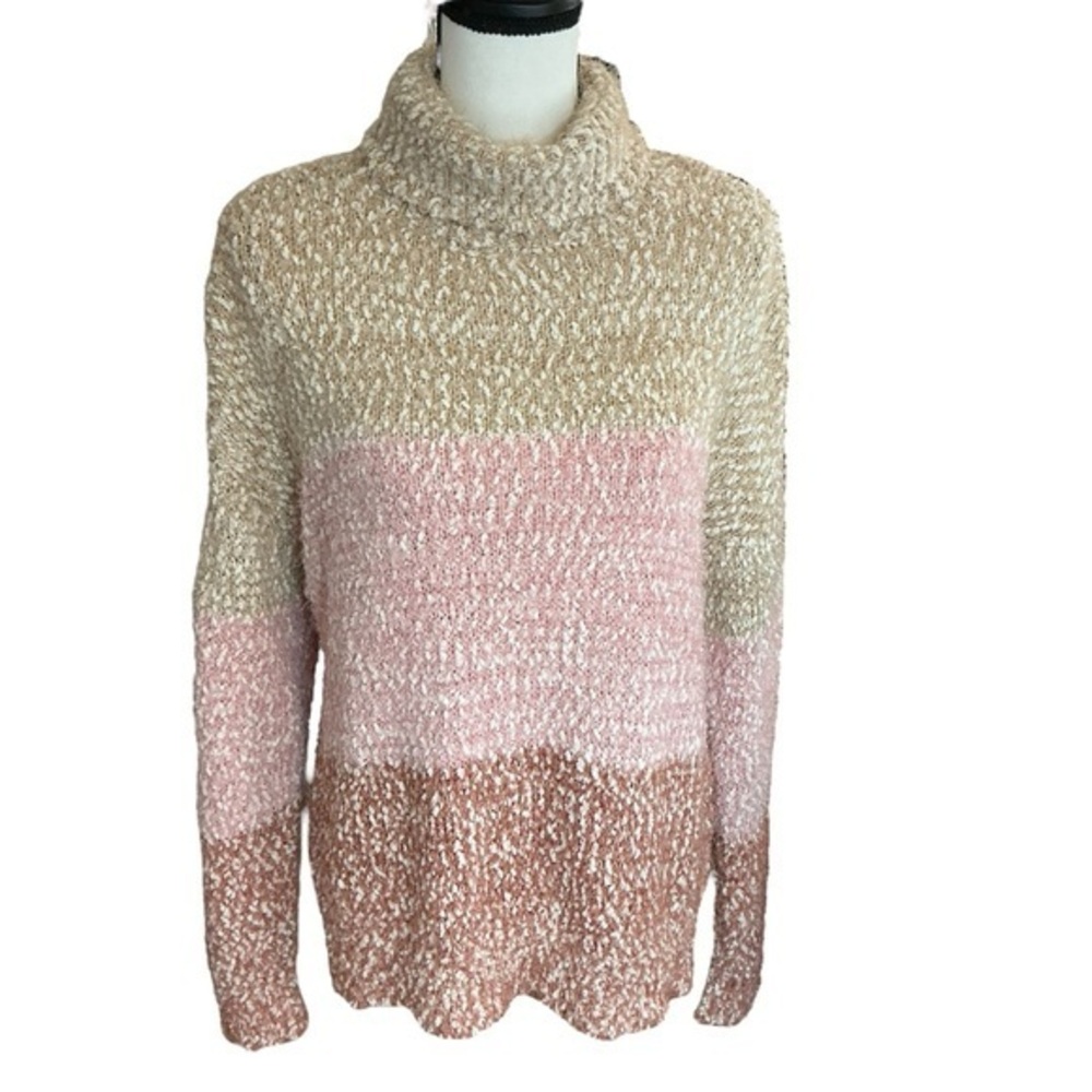 LC Lauren Conrad Turtleneck Sweater Popcorn Eyelash Knit Colorblock Long Sleeve‎